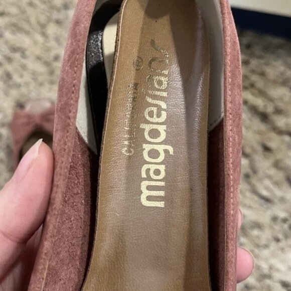 Vintage California Magdesians Women’s Suede Peep Toe Wedge Heels Bow Size 6M - Picture 7 of 15